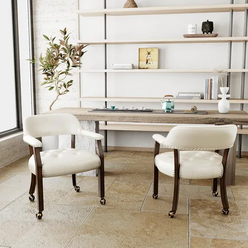 Vista 79 de Juego de 2 sillas de comedor con ruedas, poliuretano gris antiguo Gris (Antique Grey)