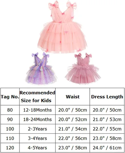 Vista 6 de IMEKIS Toddler Girls Butterfly Birthday Dress Rainbow Tulle Formal Wedding Party Ruffle Tutu Dresses Photo Shoot