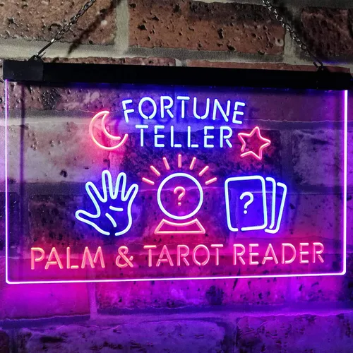Vista 2 de Fortune Teller Palm Tarot Reader - Letrero de neón LED de doble color, azul y rojo, 24 x 16 pulgadas st6s64-i3118-br