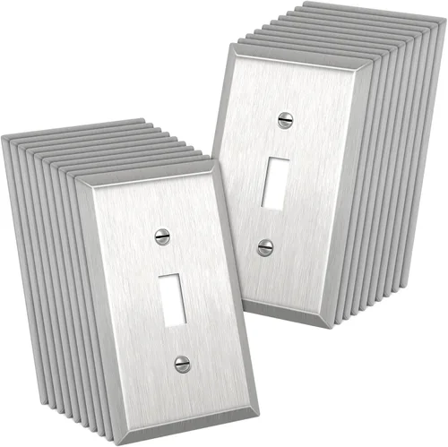 Vista 10 de CML Placa de Pared de Metal para Receptáculo Dúplex, Cubiertas de Tomacorriente de Acero Inoxidable de 1 Gang, Paquete de 20 Placas de Interruptor