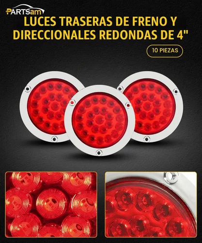 Vista 2 de Partsam 10 luces traseras LED redondas para remolque, 24 LED, montaje en brida, selladas, cromadas, luces traseras, marcadoras, freno