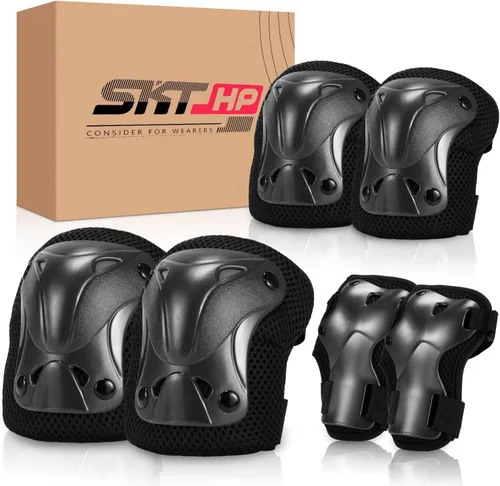 Vista 11 de SKT HP Equipo de protección para adultos, rodilleras, coderas, muñequeras para patinaje en línea, ciclismo, patinaje A: Negro