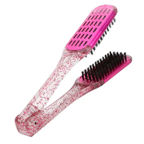 Vista 8 de ZJchao Cepillo de pelo con abrazadera, cepillo de doble cara, cepillo para alisar el cabello, forma de V, doble peine para alisar el cabello, férula