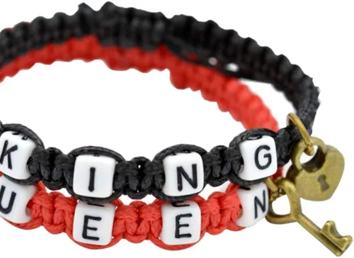 Vista 6 de Pulseras para niñas adolescentes hecho a mano pareja rey reina trenzado cuerda pulsera clave aleación colgante decoración regalo