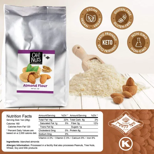 Vista 2 de Oh! Nuts Harina de almendras blanqueadas para hornear sin gluten, 1 libra. Sustituto de trigo a granel para macarons y galletas ricas en proteínas.