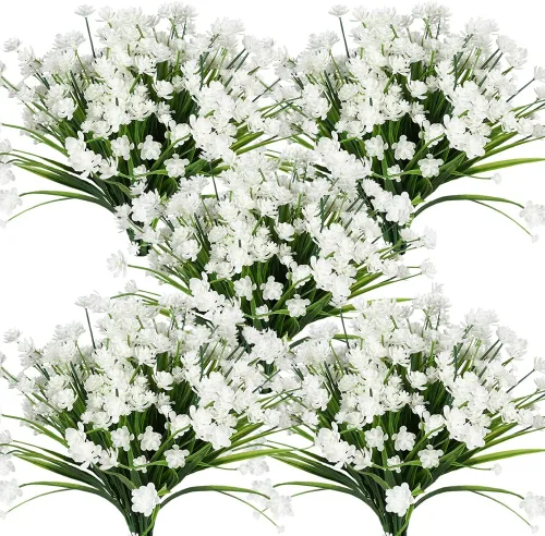 Vista 10 de Flores artificiales, 8 paquetes de plantas artificiales para exteriores, resistentes a los rayos UV, plantas artificiales, arbustos para interiores