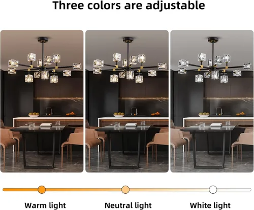 Vista 6 de Candelabro de Cristal Negro, Lámparas de Araña Sputnik con 12 Luces, Lámpara de Techo Moderna Ajustable en Altura Semiempotrada para Comedor, Isla