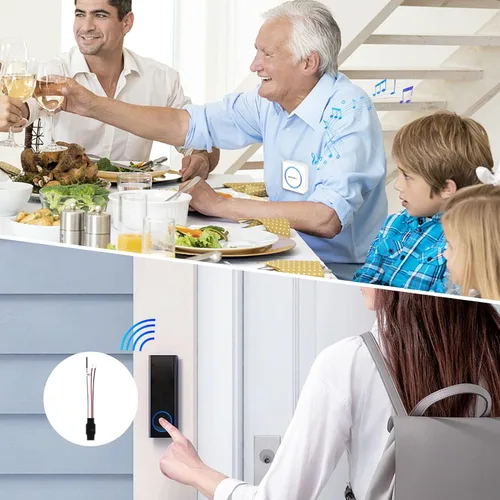 Vista 2 de SINGCALL Extensor de timbre inalámbrico para convertir con cable a inalámbrico para timbre con cable existente, receptor LED portátil, 32 campanas