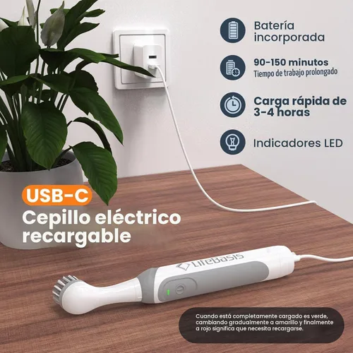 Vista 2 de LifeBasis Cepillo de limpieza recargable inalámbrico, color blanco