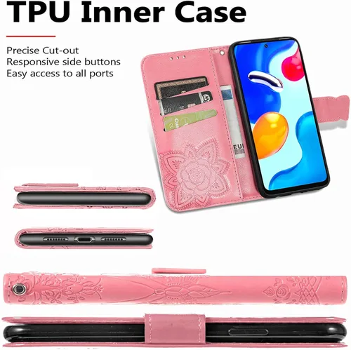 Vista 7 de CCSmall Para Xiaomi Redmi Note 11 4G Wallet Case, 3D Butterfly Flower PU Cuero con ranuras para tarjetas de crédito Titular Folio Teléfono Cubierta
