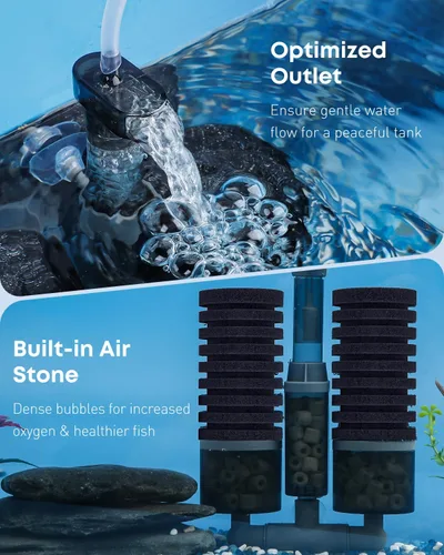 Vista 7 de Pawfly Filtro de esponja para acuario, filtro de tanque de peces, filtro sumergible para acuario pequeño con doble espuma y anillos de cerámica