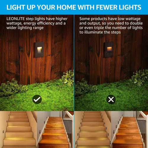 Vista 6 de LEONLITE - Luces LED para escalones de 3CCT 120V, 3.5W 110LM regulables del 5% al 100%, impermeables para interiores y exteriores, verticales, luz