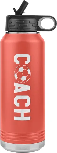 Vista 5 de Botella de agua de entrenador de fútbol, 32 onzas, con tapa abatible de acero inoxidable grabada, con pajita, regalo de entrenador de fútbol