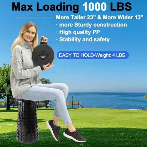 Vista 3 de 2026 Heavy Duty XXL Collapsible Stool with Thick Cushion,1000lbs Capacity, 23"Taller & 13" Wider Foldable Retractable Telescoping Stool for Adults