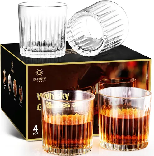 Vista 14 de GLASKEY Juego de 4 Vasos de Whisky, Vaso Old Fashioned de Cristal Sin Plomo, Vasos Tumbler Escoceses para Beber Bourbon, Coñac, Whisky Irlandés