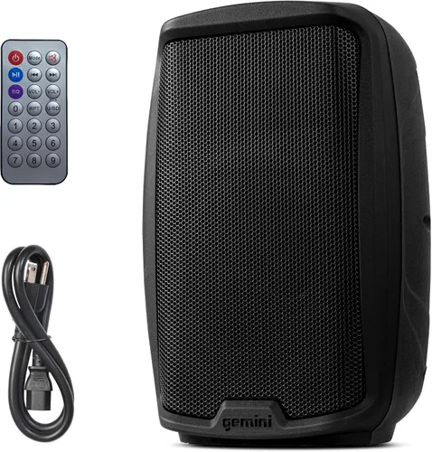 Vista 8 de Gemini Altavoz PA Bluetooth de 8" 500W con enlace TWS, USB/SD/FM, entradas XLR/RCA/AUX, canales de micrófono y guitarra, altavoz DJ compacto