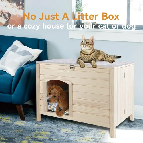 Vista 8 de Petsfit Caja de arena plegable, no requiere herramientas para el montaje, caja de arena para gatos, muebles ocultos, se adapta a la mayoría de cajas