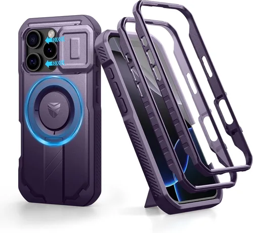 Vista 90 de Dexnor - Funda para iPhone 12 & iPhone 12 Pro con tapa deslizante para cámara, soporte ajustable y protector de pantalla integrado, carcasa