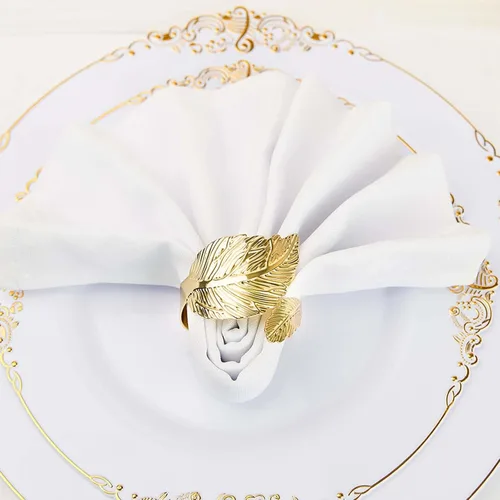 Vista 9 de Efavormart - Servilleteros de lino con hojas ornamentadas de oro metálico, paquete de 4
