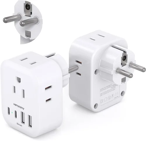 Vista 8 de HANYCONY - Paquete de 2 adaptadores de enchufe de viaje europeos, adaptador de corriente internacional de 4 tomas, 4 puertos USB C (2 USB C)