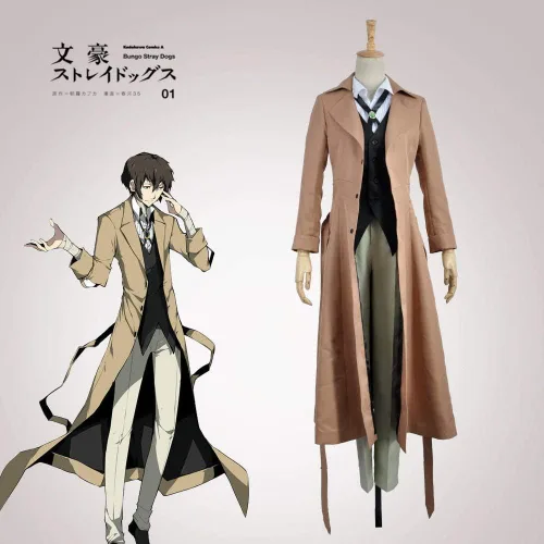 Vista 2 de Cos-Animefly Anime Bungo Stray Dogs Osamu Dazai Cosplay traje largo gabardina Halloween fiesta traje para hombres mujeres