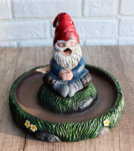 Vista 8 de Ebros Gift Gnaughty Pot Gnomo de alto fumar amigo de jardín girasoles hierba verde meditación Zen cono y palo quemador de incienso soporte figura