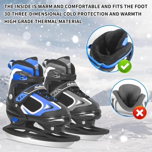 Vista 3 de Nattork Patines de hielo para niños, niños y niñas, patines ajustables de hockey con cordones, acolchado suave y soporte de tobillo reforzado