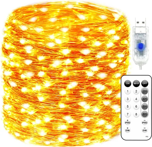 Vista 10 de Fairy Lights 66ft 200 LED USB Twinkle String Light Plug in Silver Wire Lights with Remote and Timer 8 Modes Outdoor Waterproof Starry Lights DIY