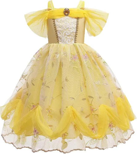Vista 2 de HOIZOSG Belle Princess Dress Up for Girls Beauty and The Beast Halloween Costume Christmas Birthday Party Dress with Accessories
