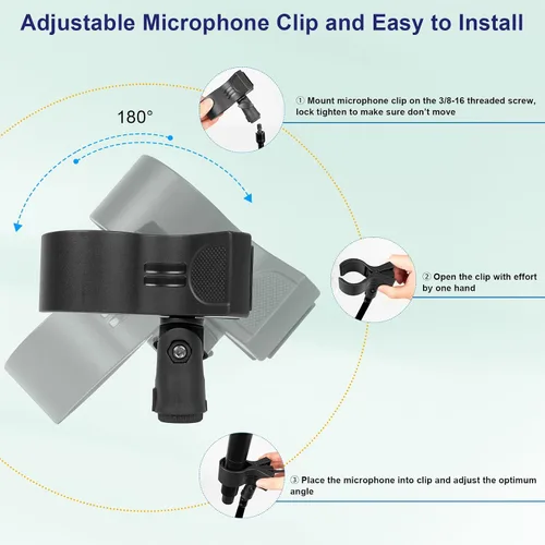 Vista 4 de Mippko Soporte para micrófono, 21.5 pulgadas de largo, flexible, ajustable, brazo mágico, súper abrazadera de cangrejo, clip de micrófono de 3/8"-16