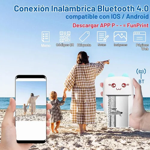 Vista 4 de Impresora portátil, mini impresora térmica inalámbrica Bluetooth de bolsillo con 6 rollos de papel de impresión para teléfono inteligente Android