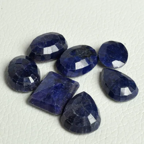 Vista 4 de REAL-GEMS 100 unidades7 piezas de piedras preciosas sueltas de zafiro azul tallado africano tallado ovalado natural, Gema, Mezcla de piedras