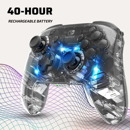 Vista 3 de Afterglow LED Wireless Deluxe Gaming Controller - Licensed by Nintendo for Switch and OLED - RGB Hue Color Lights - See through Gamepad Controller