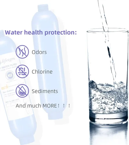 Vista 3 de lifeegrn Filtro de agua RV con protector de manguera, filtro de agua en línea, reduce el mal sabor, olores, cloro y sedimentos en agua potable, azul
