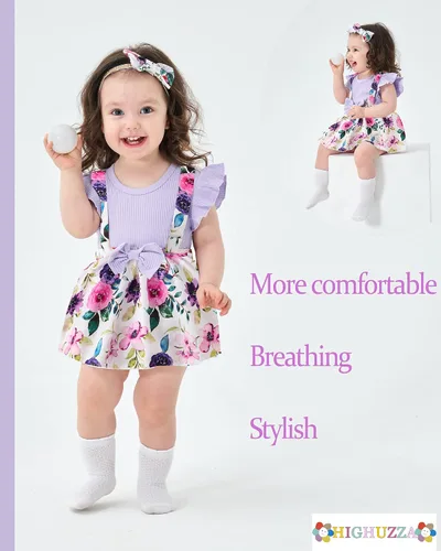 Vista 2 de HIGHUZZA Newborn Baby Girl Clothes Infant Dress Outfit Summer Romper Jumpsuit Headband Overall Skirt Clothing Set