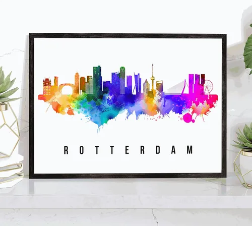 Vista 32 de Póster de Amsterdam Skyline Netherlands, pintura de paisaje urbano e impresión de monumentos, decoración para el hogar, oficina, 12 x 18 pulgadas