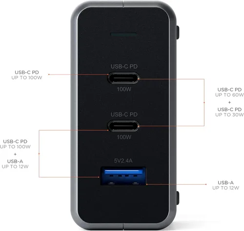 Vista 3 de Satechi Estación de carga compacta USB C PD de 100 W - Compatible con MacBook Air/Pro/Neo, iPad Air/Pro, iPhone 17 a 12 Series, AirPods, Apple