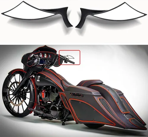Vista 2 de Espejos de motocicleta en forma de murciélago negro, espejos retrovisores de motocicleta actualizados compatibles con Harley Road King, Sportster