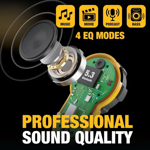 Vista 4 de DEWALT Auriculares Pro X2 ANC True Wireless de Bluetooth para sitios de trabajo de servicio pesado, auriculares de trabajo con cancelación activa