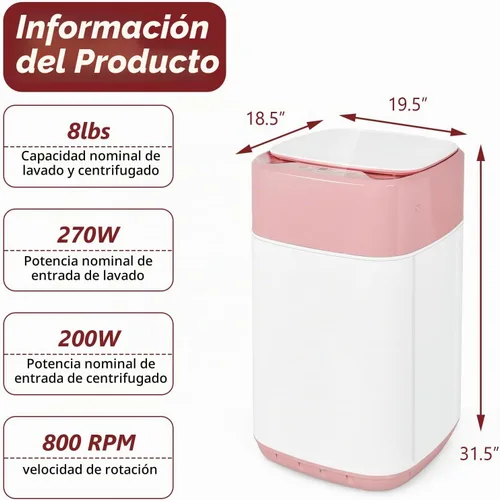 Vista 7 de Giantex Lavadora portátil, lavadora completamente automática y giratoria Combo de 8 libras, 1.0 pies cúbicos 6 programas 6 niveles de agua bomba