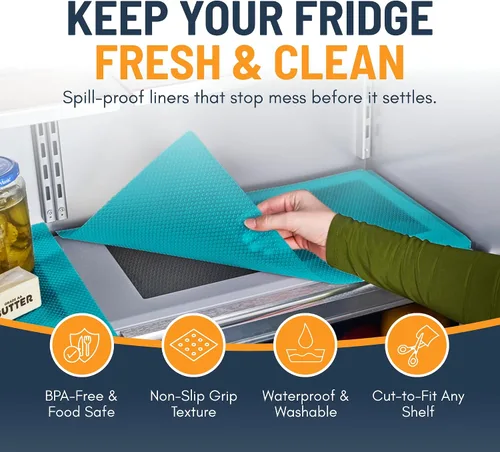Vista 3 de Revestimientos para estantes de refrigerador (paquete de 8) de Linda’s Essentials - Forro para estantes o cajones sin adhesivo, alfombrillas