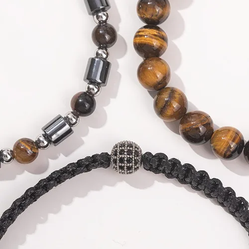 Vista 7 de Juego de pulseras de cuentas para hombre de 0.315 in y 0.157 in de piedras preciosas curativas trenzadas con dije de circonita cúbica, pulsera