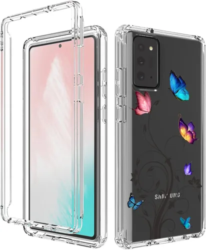 Vista 6 de Funda para Galaxy Note 20 5G, SM-N981U con protector de pantalla de vidrio templado, cuerpo completo transparente con protección de diseño floral