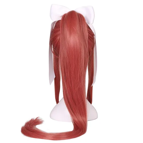 Vista 6 de ColorGround Peluca con lazo largo Coral Cosplay peluca con cola de caballo larga
