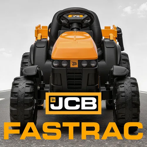 Vista 2 de Juguetes de paseo JCB con licencia de 24 V, tractor eléctrico para niños grandes 3-8 con remolque Amarillo
