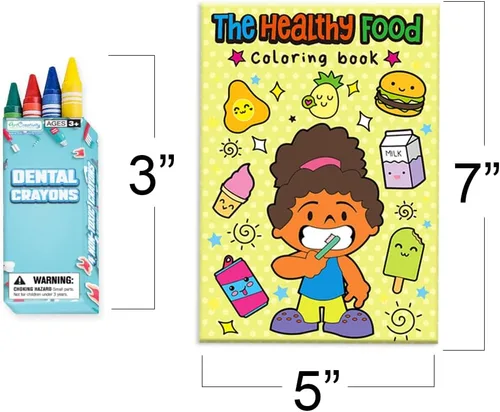 Vista 4 de ArtCreativity Kit de libros para colorear dentales para niños, incluye 12 mini libros para colorear y 12 cajas de 4 crayones cada uno, divertidos
