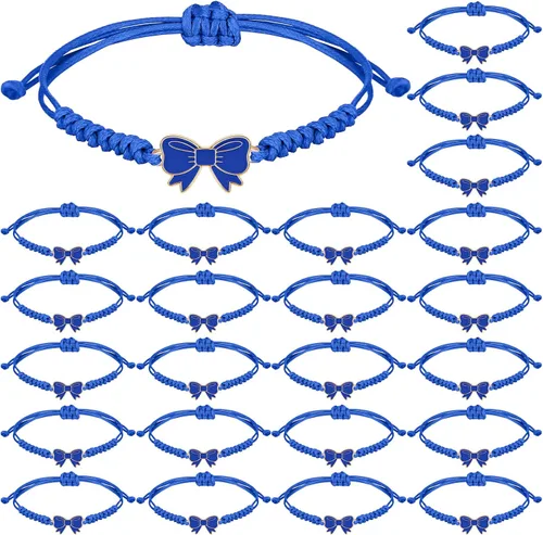 Vista 10 de Liliaafar Paquete de 24 Pulseras de Cuerda de Trenza de Lazo Coqueta, Regalo a Granel, Pulseras Ajustables de Cuerda Trenzada para Animadoras, Ideal