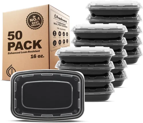 Vista 11 de Freshware Recipientes de preparación de comidas [paquete de 50] recipientes de almacenamiento de alimentos con tapas, caja Bento, sin BPA