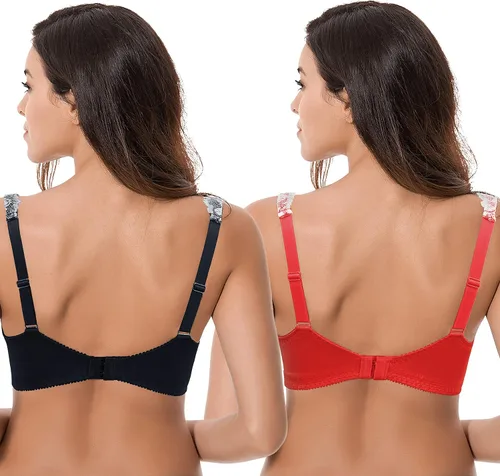 Vista 2 de Curve Muse Brasier reductor sin forro de encaje sin forro para mujer, talla grande, cobertura completa