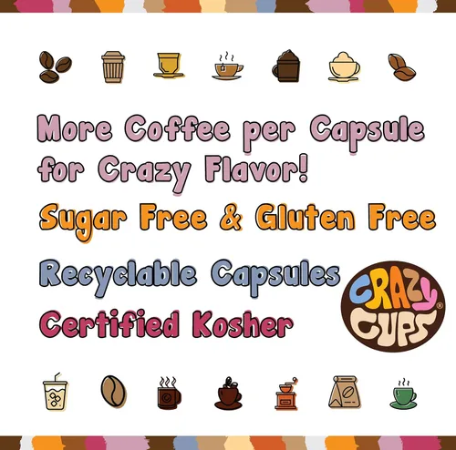 Vista 5 de Crazy Cups - Cápsulas de café descafeinado con sabor a plátano, café descafeinado con sabor a Bananas Foster Flambée, café tostado medio de una sola